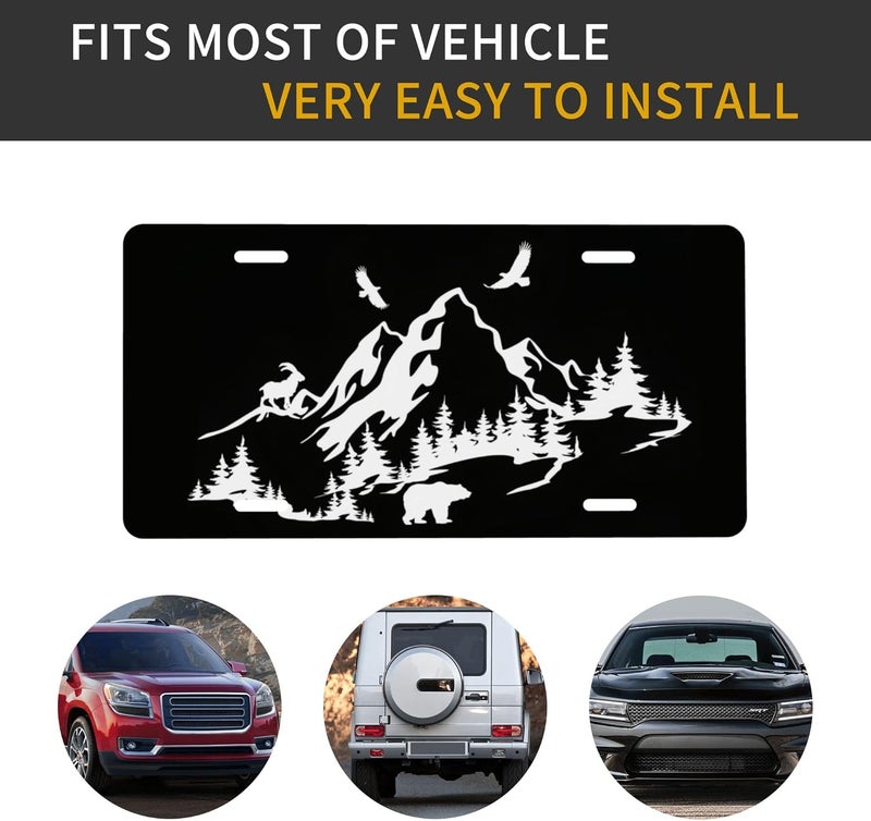 CTVSLFU Front License Plate Cover – Aluminum Metal Car Accessory, Rust-Proof Novelty Vanity Tag Decor for Men & Women, 6x12 with 4 Holes - Black White Mountain 012 - Image 4